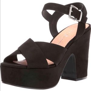 Chinese Laundry Black Suede Chunky Wedge Sandals